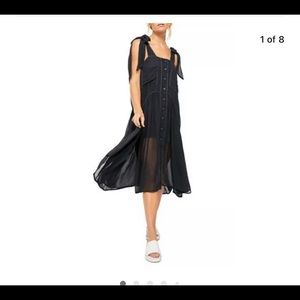 Free People Lou Lou Utility Midi Dress Navy Tie XS